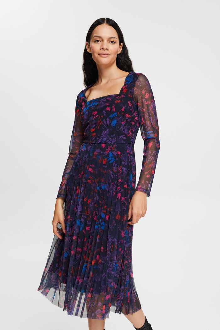 Patterned mesh dress, NAVY, detail image number 0