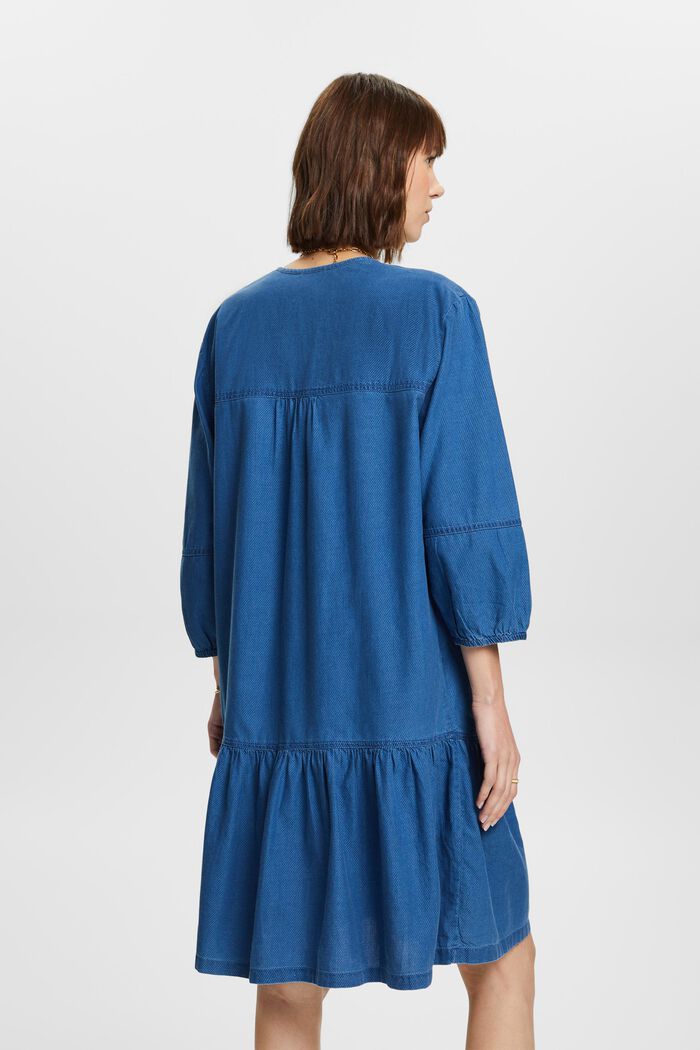 ESPRIT - Tie-Neck Ruffled Chambray Dress at our online shop