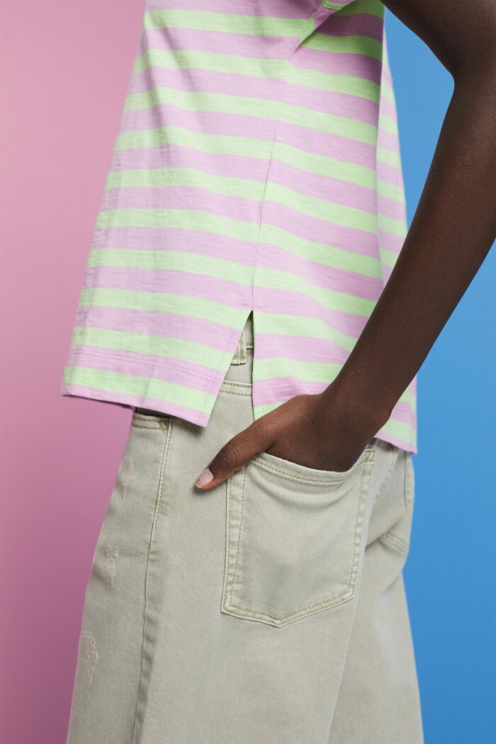Striped v-neck cotton t-shirt, CITRUS GREEN, detail image number 4