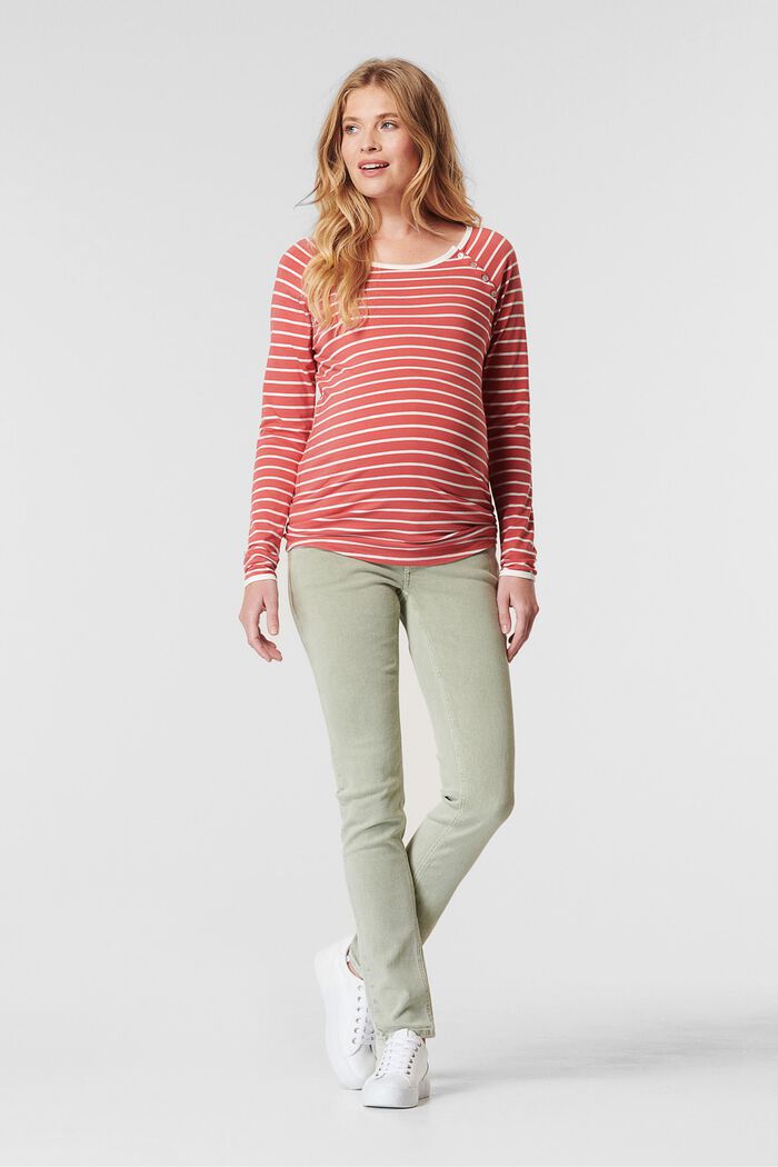 Striped long sleeve top, organic cotton, RED, overview
