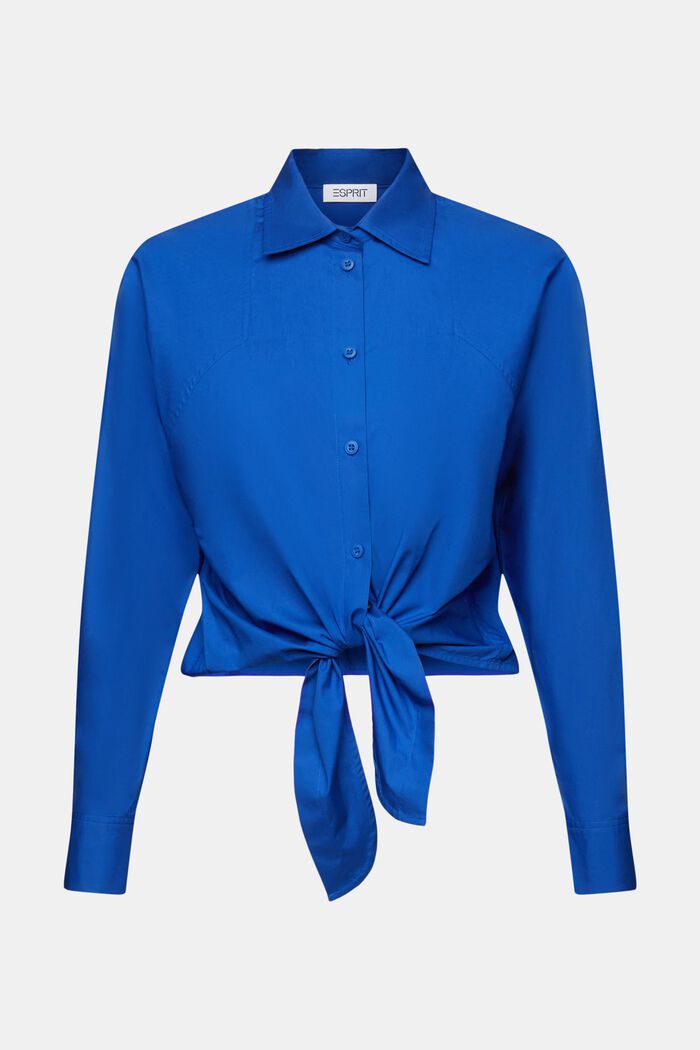 Cropped Tie Front Shirt, BRIGHT BLUE, detail image number 6
