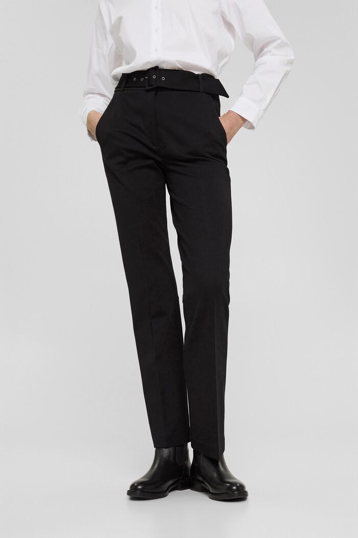 Stretch trousers with a belt and straight leg