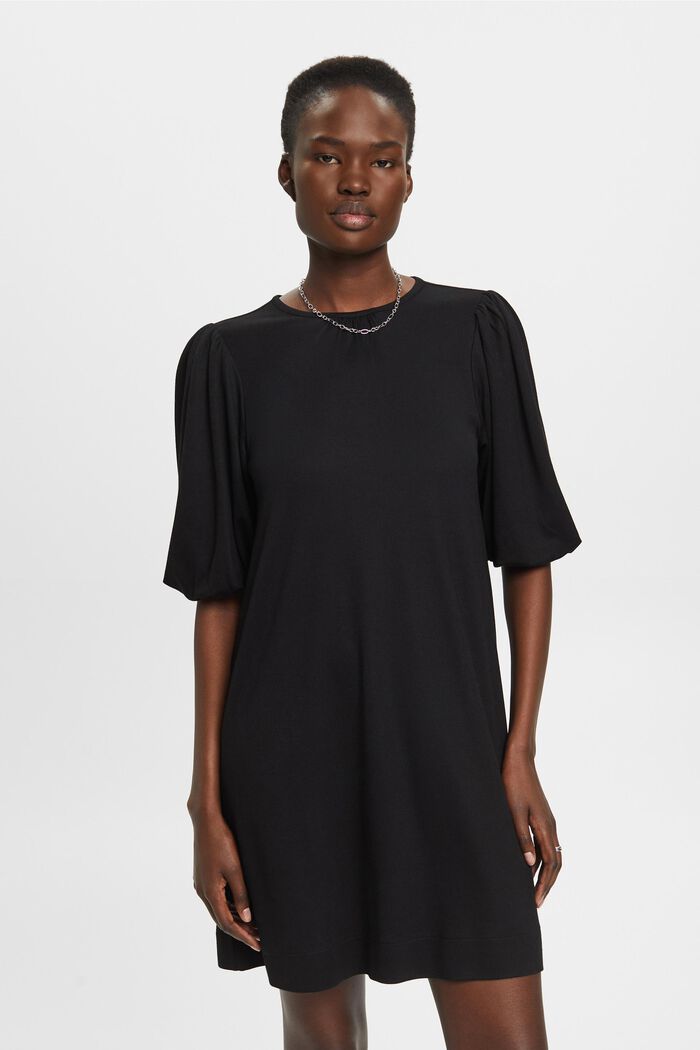 Volume sleeves mini dress, BLACK, detail image number 0