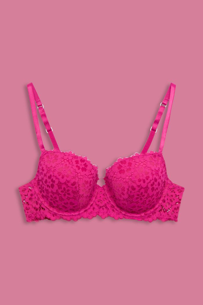 Floral Lace Underwire Balconette Bra, PINK FUCHSIA, detail image number 4