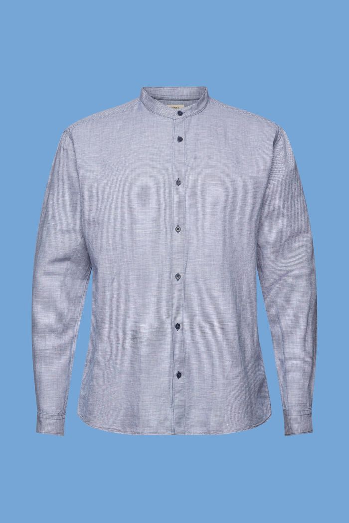 Blended linen dogstooth shirt with banded collar, BLUE, detail image number 6