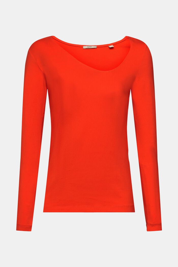 Long-sleeved top with asymmetric neckline, RED, detail image number 7