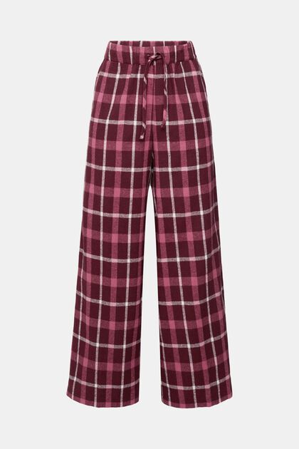 Checked pyjama bottoms in cotton flannel, BORDEAUX RED, overview
