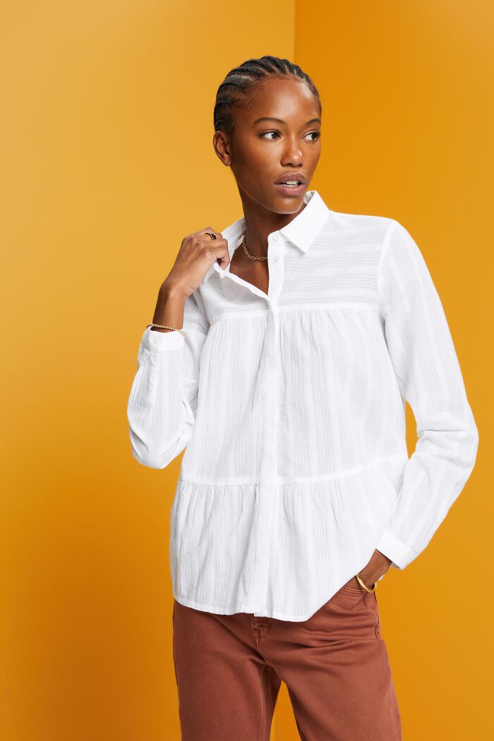 Flounced cotton blouse, WHITE, detail image number 0