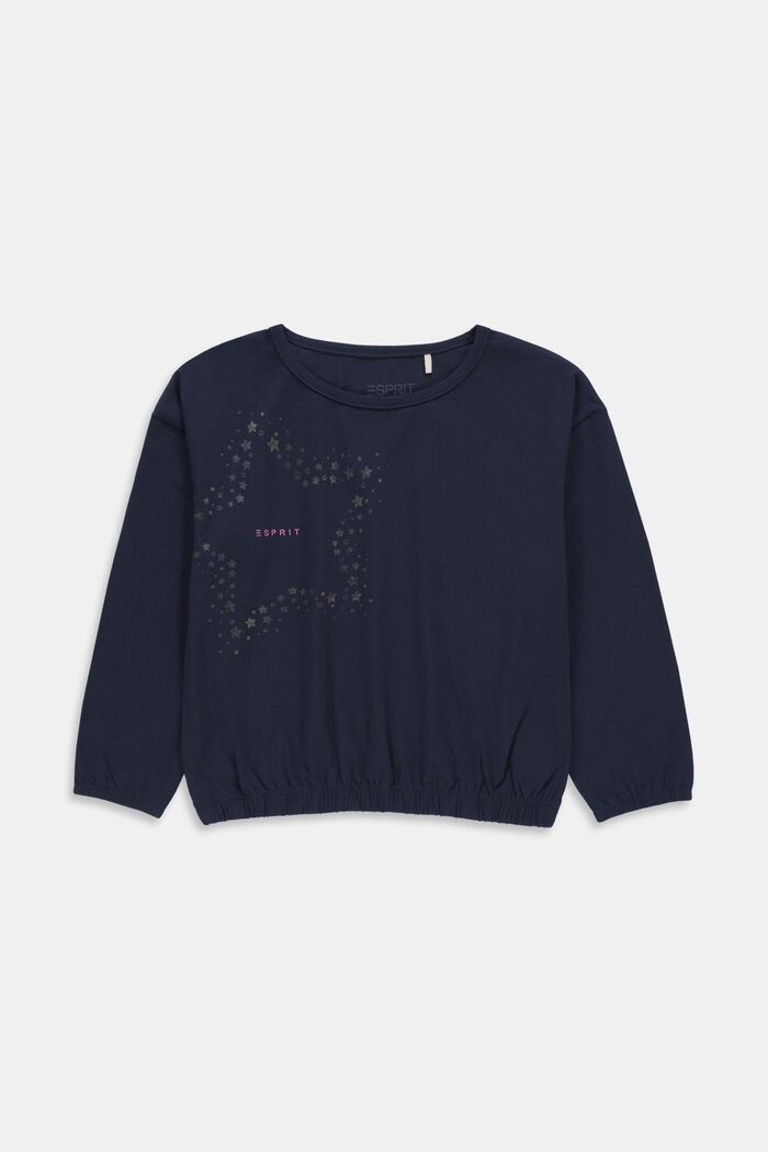 Long-sleeved top with holographic star print, NAVY, detail image number 0