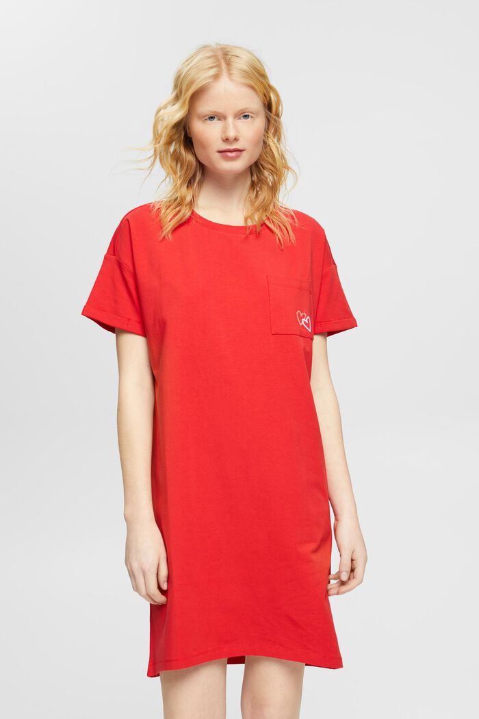 Nightshirt with chest pocket, RED, detail image number 0
