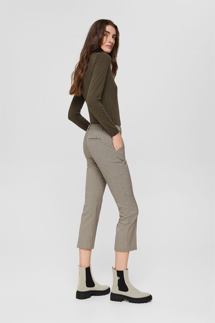 Cropped kick flare houndstooth trousers, DARK KHAKI, detail image number 3