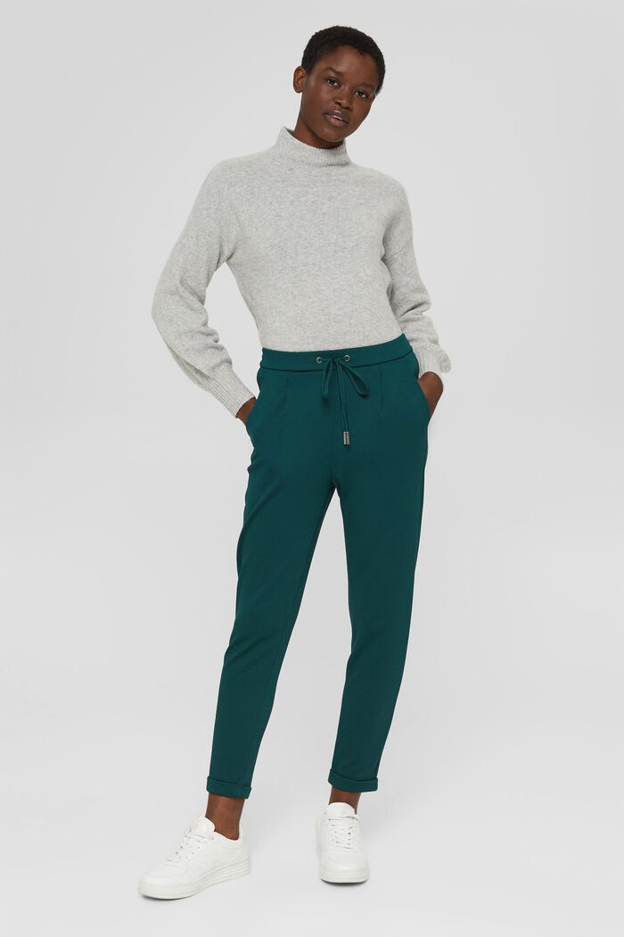 Tracksuit bottoms with an elasticated waistband, made of recycled material, DARK TEAL GREEN, detail image number 7