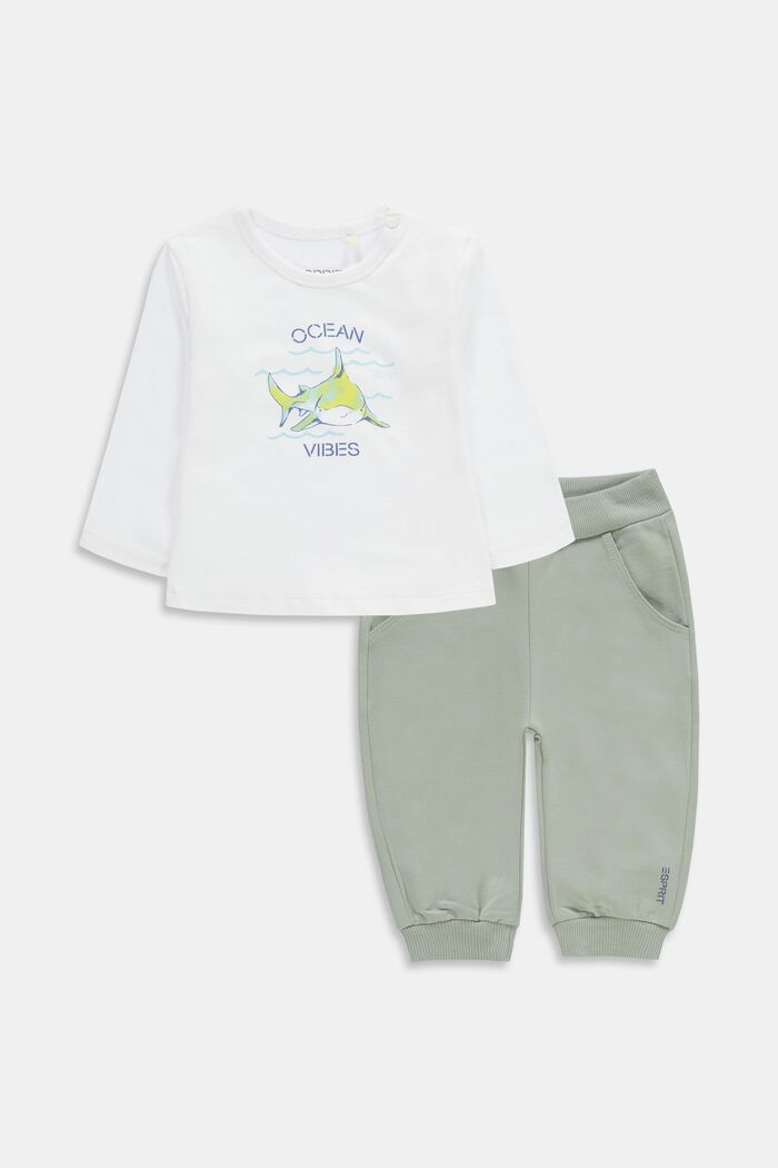 Set: long sleeve top and tracksuit bottoms, WHITE, overview