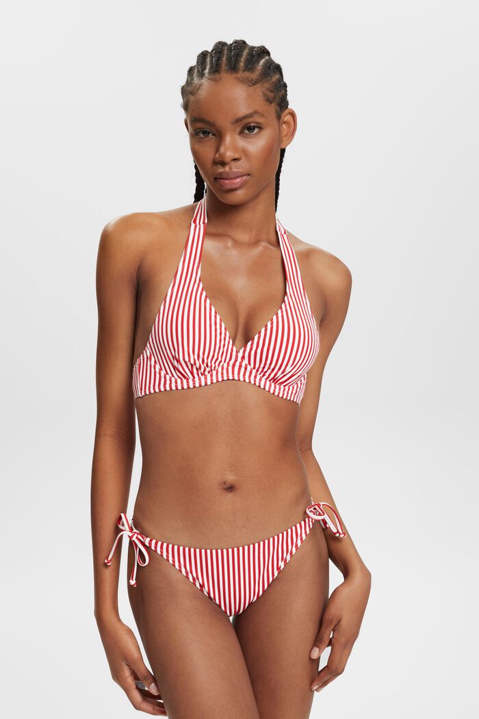 Striped Side-Tie Bikini Bottoms, DARK RED, detail image number 0