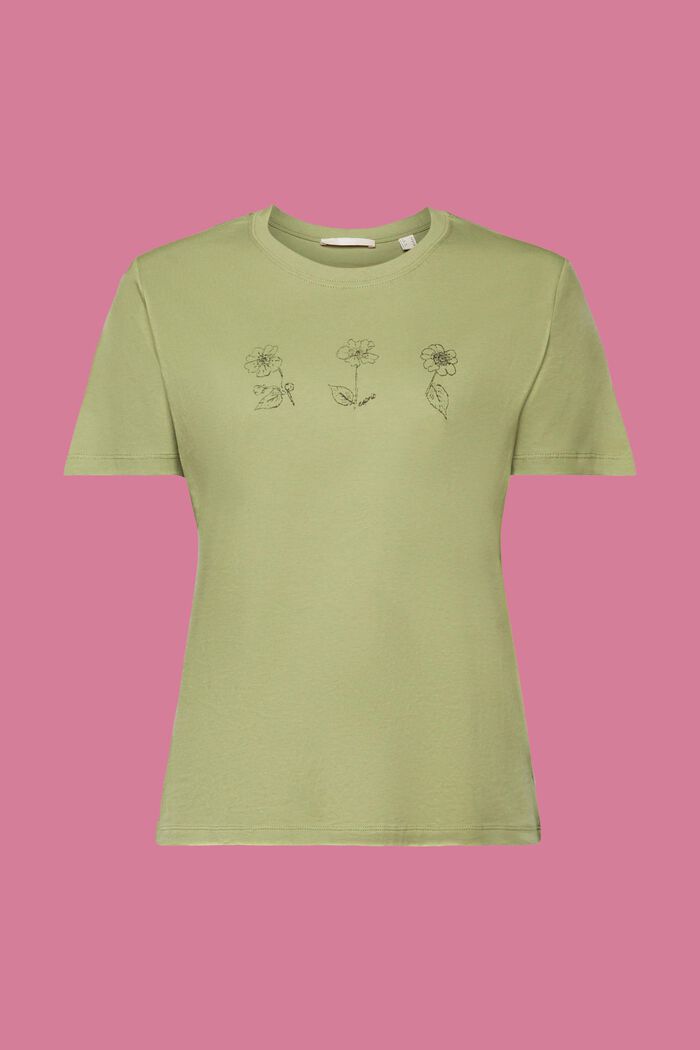 Cotton T-shirt with flower print, PISTACHIO GREEN, detail image number 6