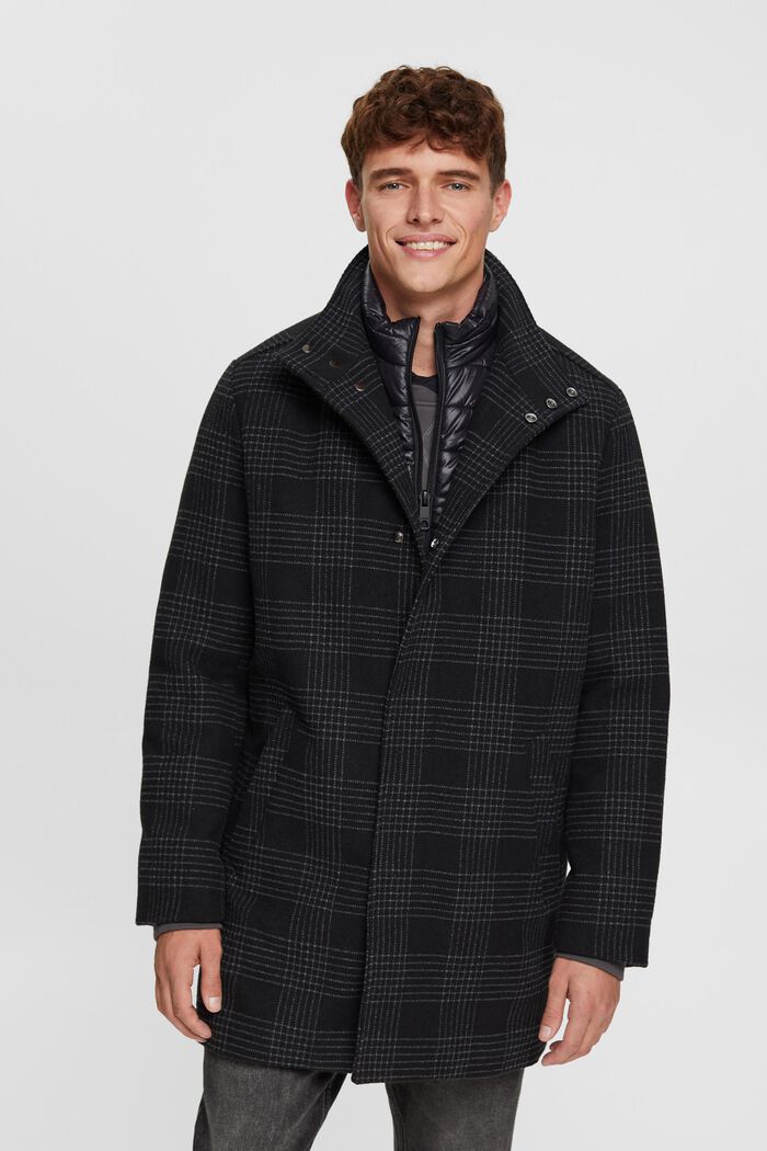 Padded wool blend coat with detachable lining