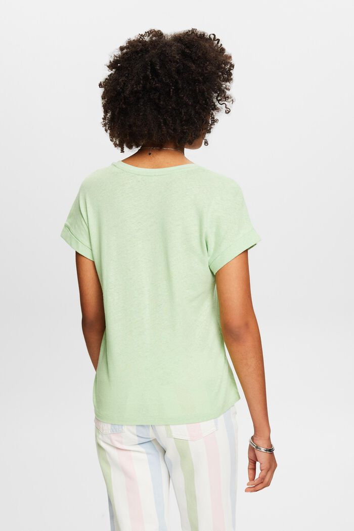 Cotton-Linen V-Neck T-Shirt, LIGHT GREEN, detail image number 3