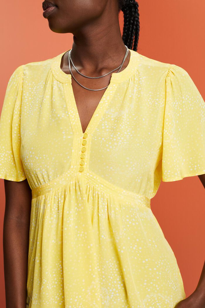 Printed Gathered Tie Back Blouse, LIGHT YELLOW, detail image number 2