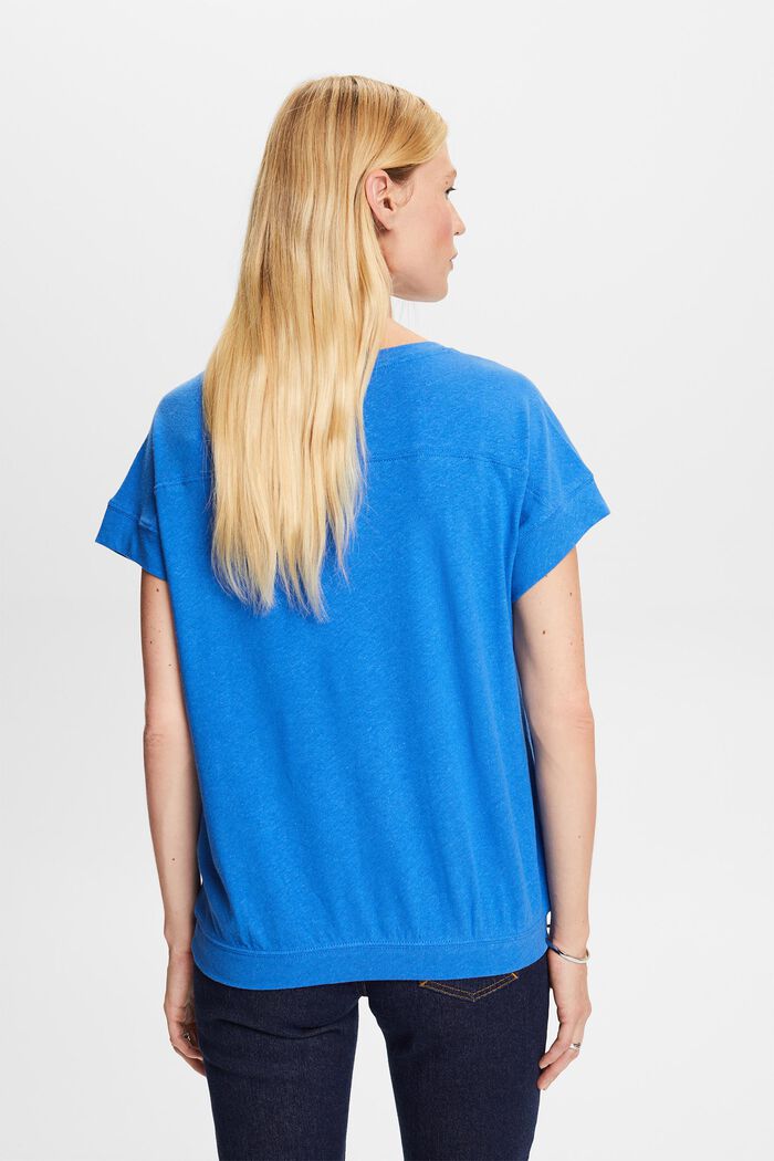 Cotton and linen blended t-shirt, BRIGHT BLUE, detail image number 3