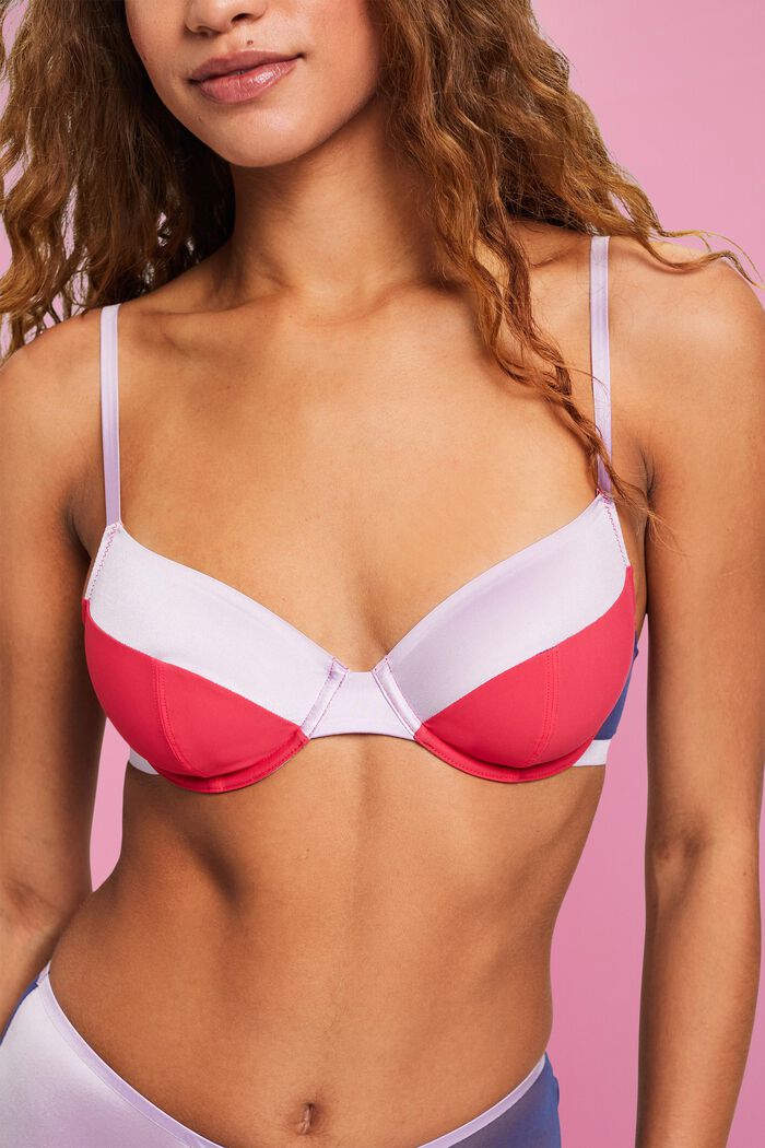 Underwired, padded bra with side mesh insert, PINK FUCHSIA, detail image number 1