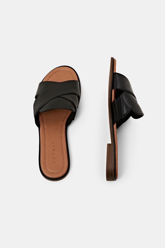 Faux leather sliders with crossover straps, BLACK, detail image number 5