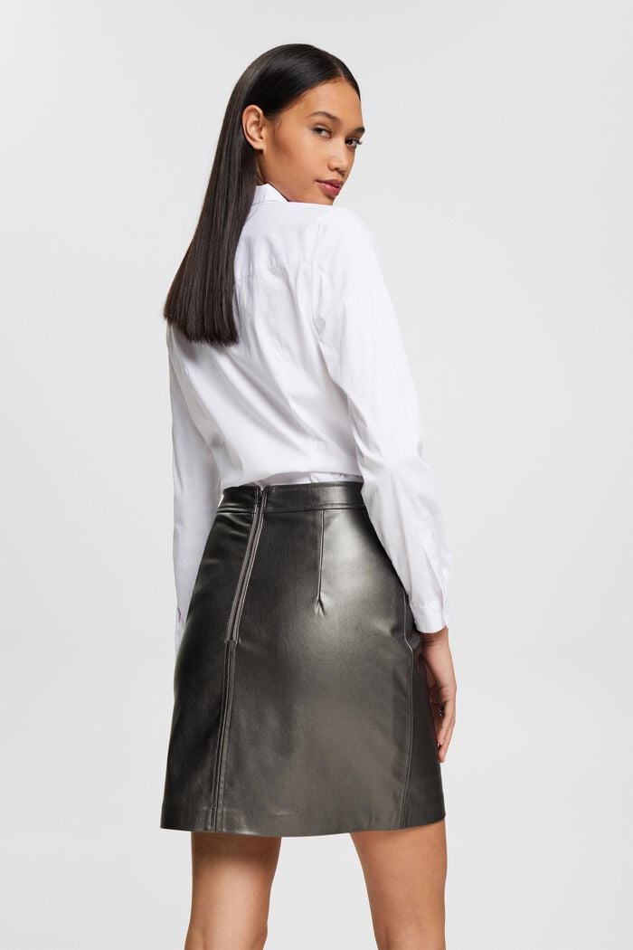 Shiny faux-leather mini skirt, GUNMETAL, detail image number 3