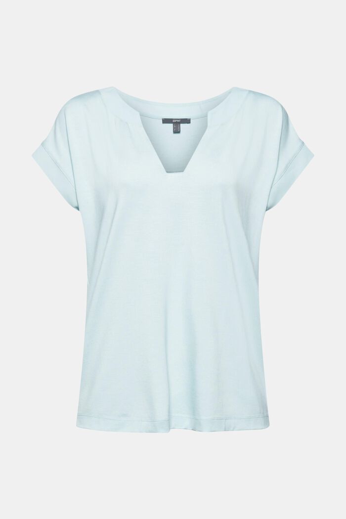 Lyocell blend T-shirt with chiffon details, LIGHT TURQUOISE, detail image number 0