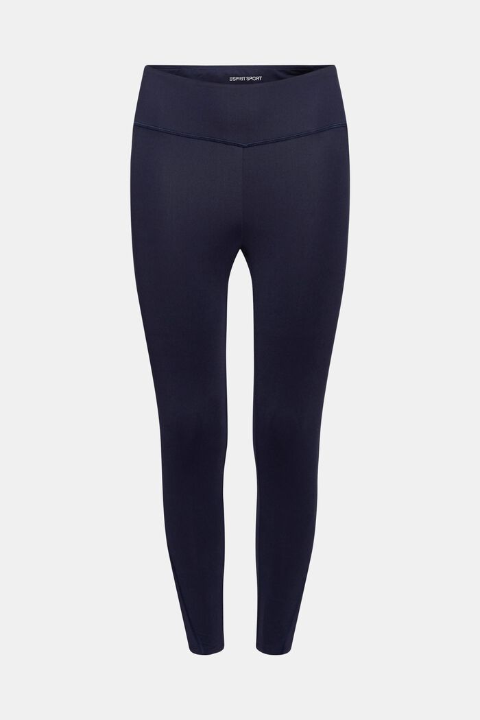 Made of recycled material: leggings with a cropped leg, NAVY, overview