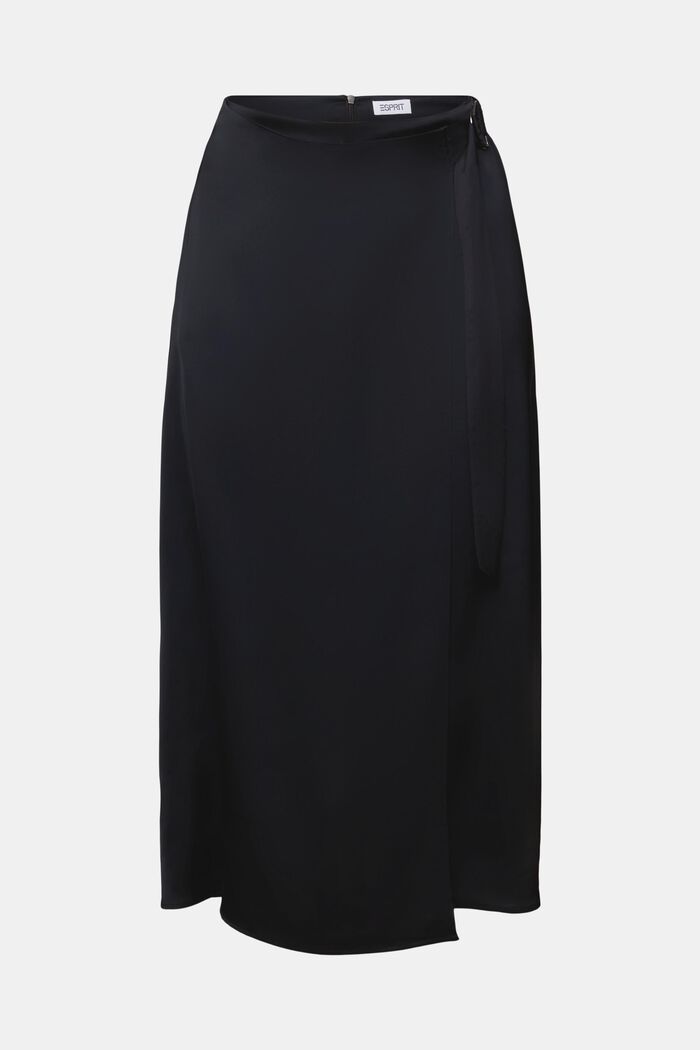 Satin Wrap Midi Skirt, BLACK, detail image number 6