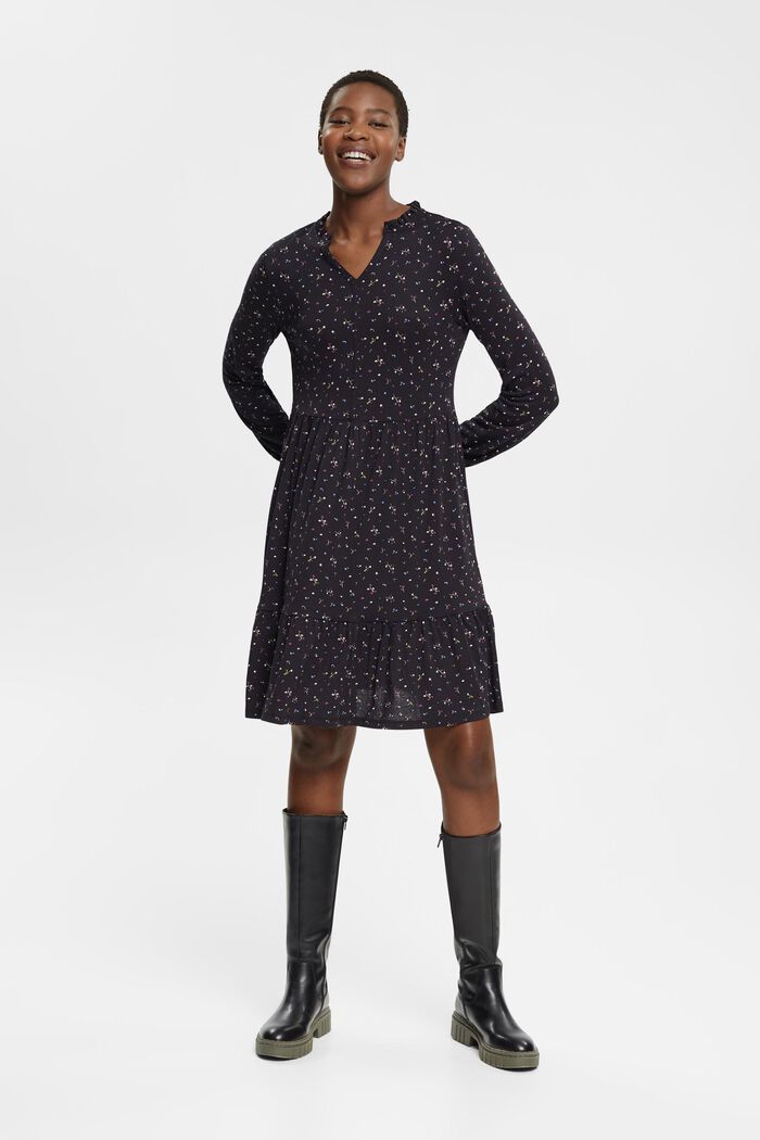 Patterned dress, LENZING™ ECOVERO™, BLACK COLORWAY, detail image number 1