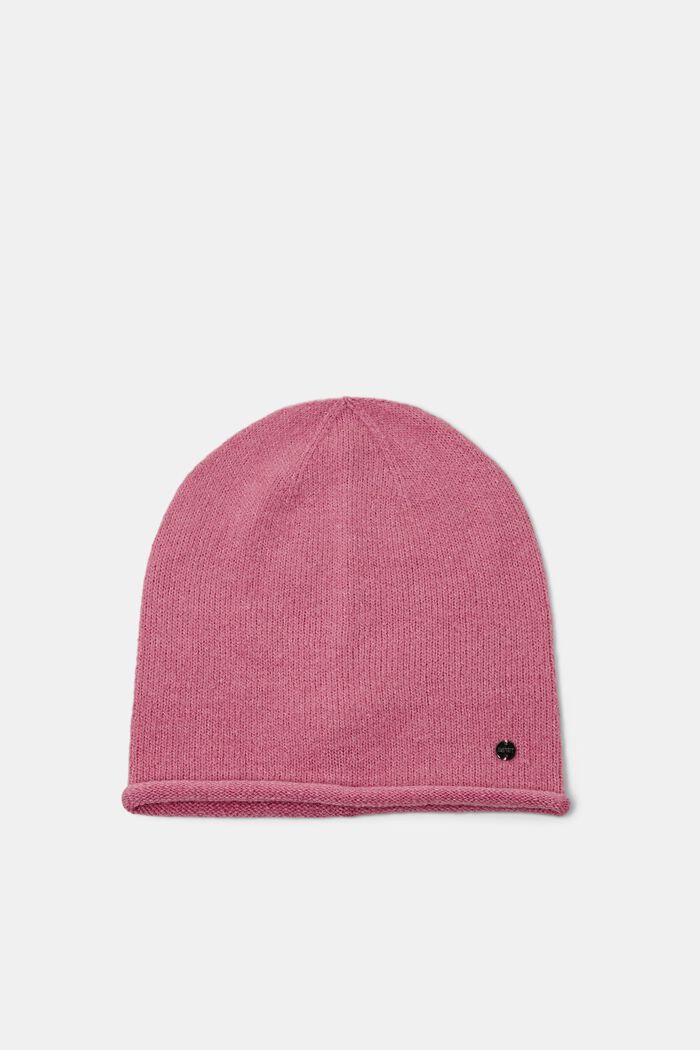 Rolled edge beanie hat with wool