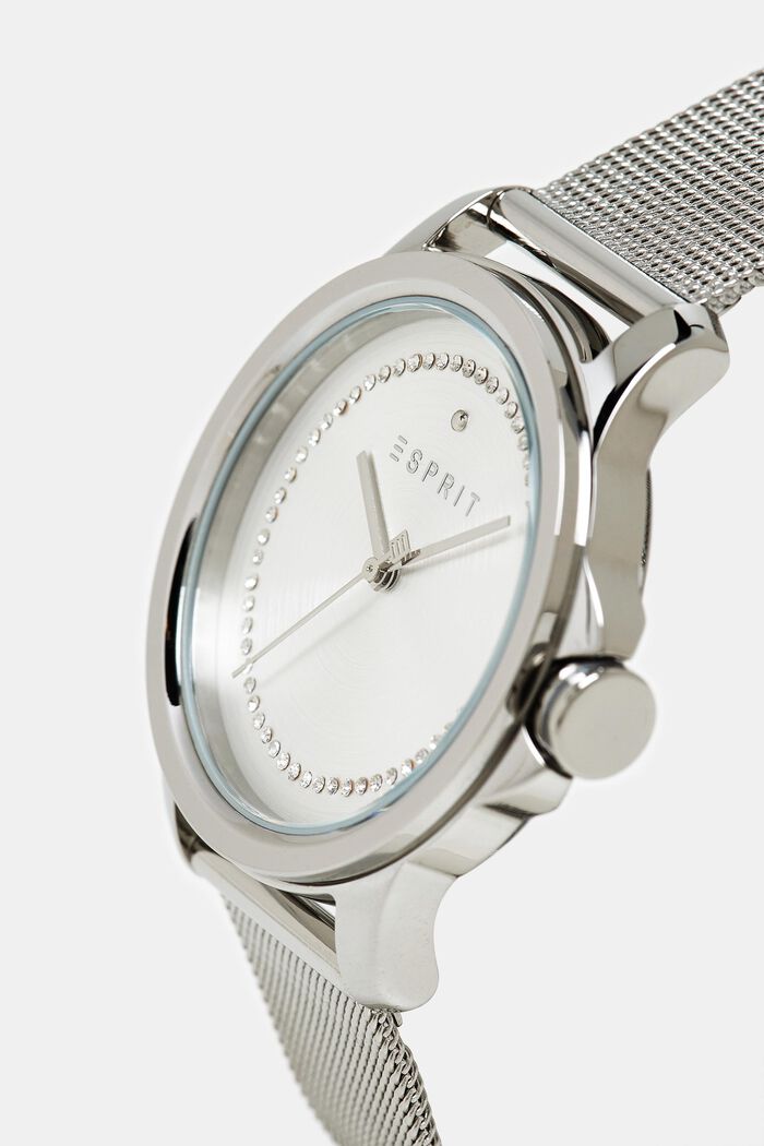 Stainless steel watch with a mesh strap and zirconia, SILVER, detail image number 1
