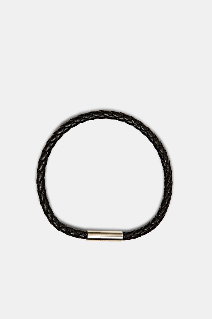 Braided leather look bracelet with a clasp, SILVER, detail image number 0