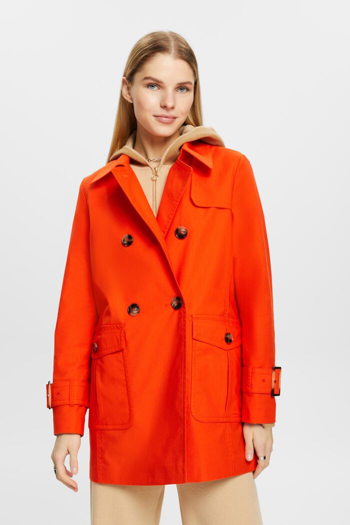 Short double-breasted trench coat, ORANGE RED, detail image number 0