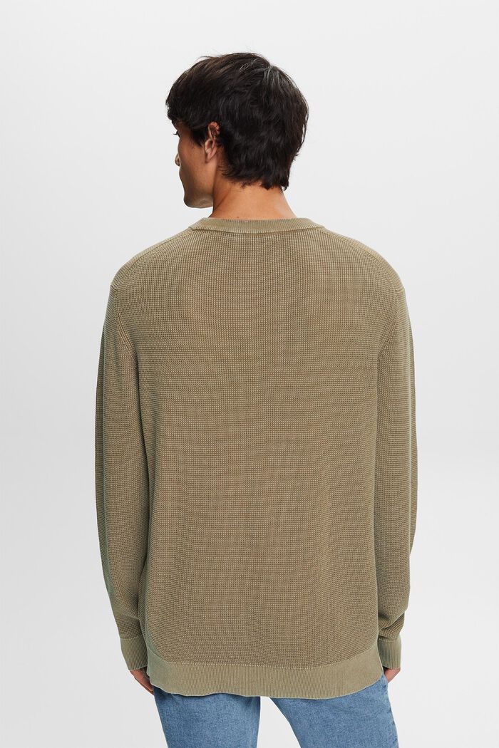 Basic crewneck jumper, 100% cotton, KHAKI GREEN, detail image number 3