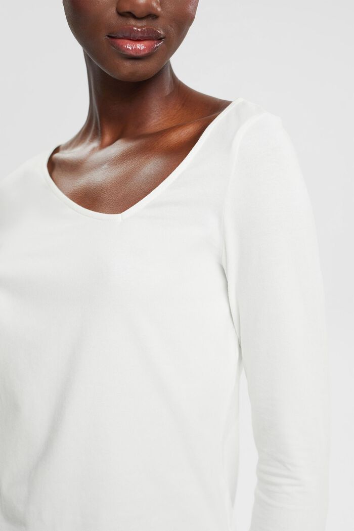 Long-sleeved top with asymmetric neckline, OFF WHITE, detail image number 2