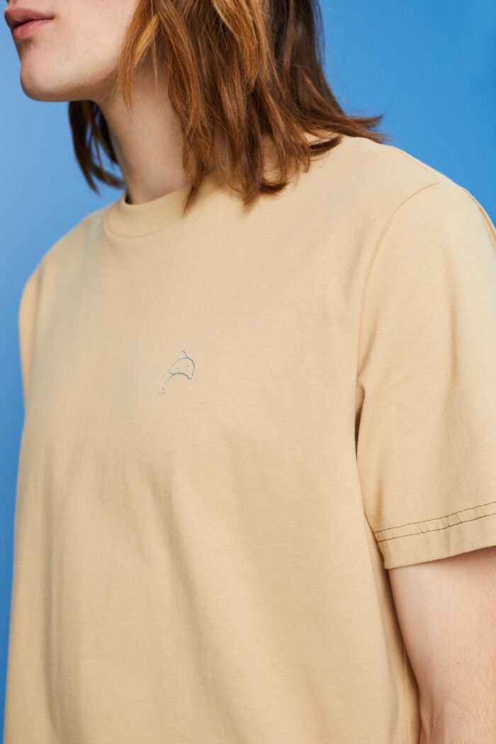 Cotton t-shirt with dolphin print, SAND, detail image number 2