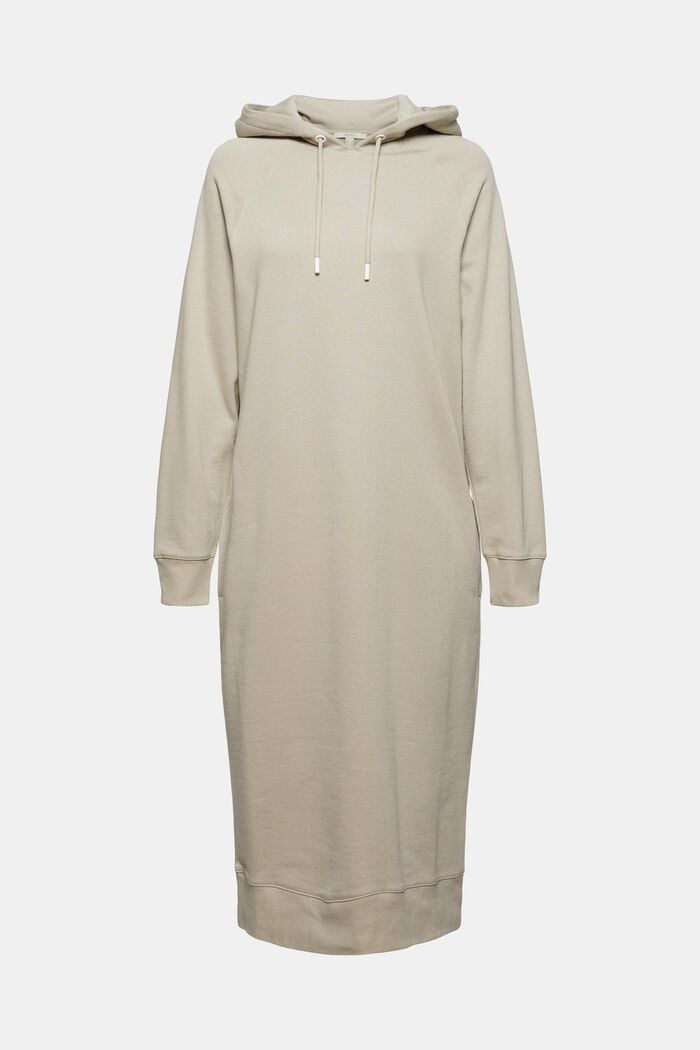 Hooded sweatshirt dress made of 100% cotton, LIGHT TAUPE, overview