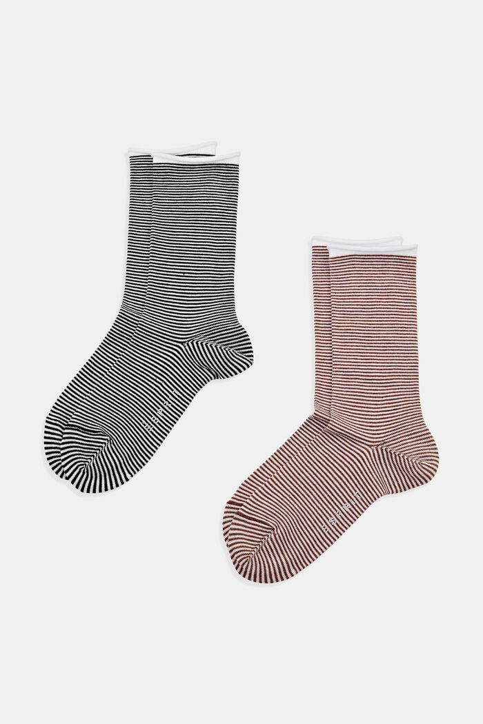 Striped socks with rolled cuffs, organic cotton, BLACK/RED, detail image number 0