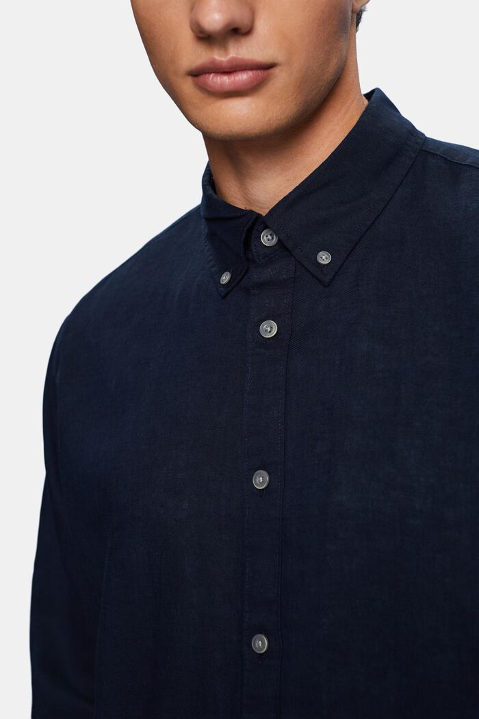 Cotton and linen blended button-down shirt, NAVY, detail image number 2