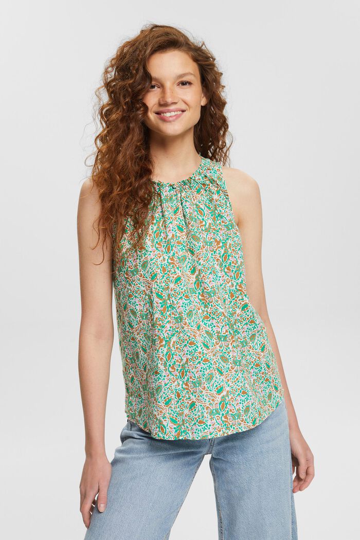 Blended linen blouse with a floral pattern, CARAMEL, detail image number 0