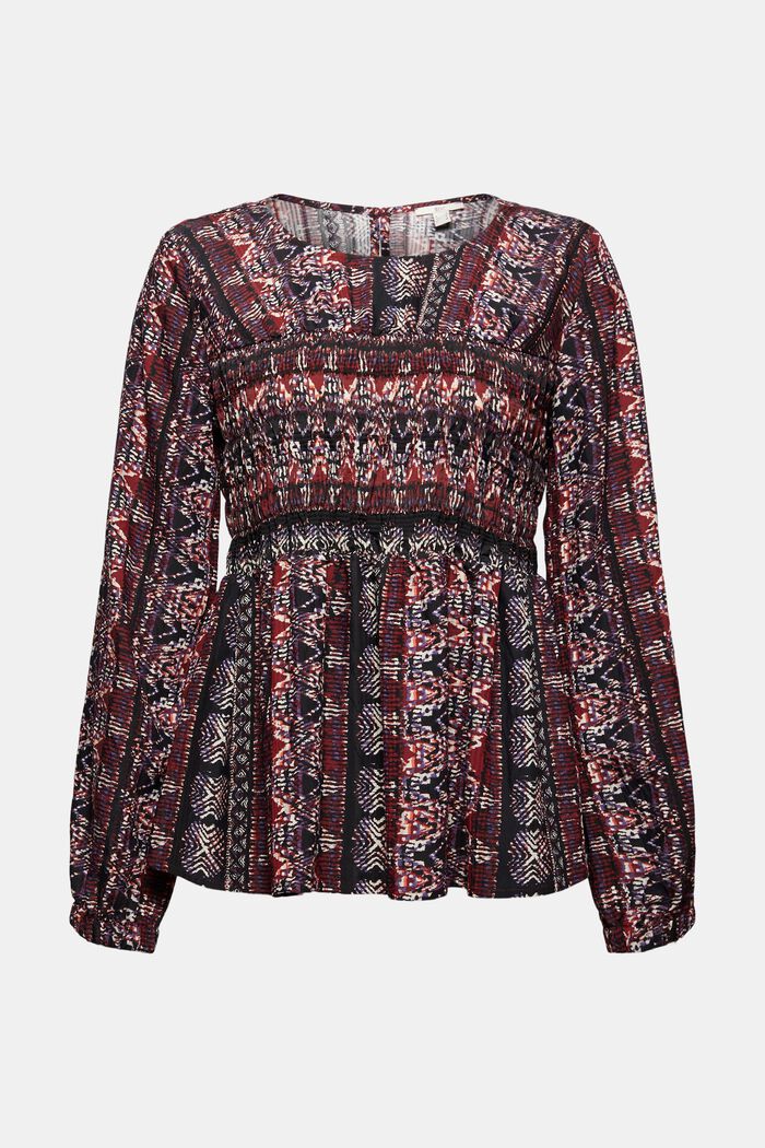 Printed blouse with smocked details