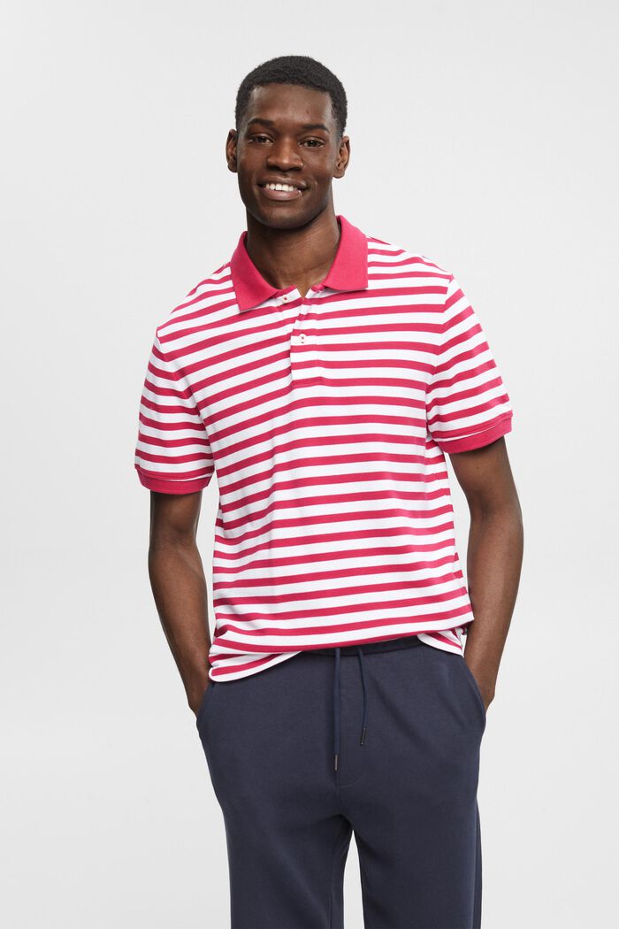 Striped slim fit polo shirt, DARK PINK, detail image number 0