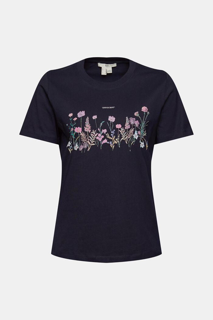 T-shirt with a floral print, NAVY, overview