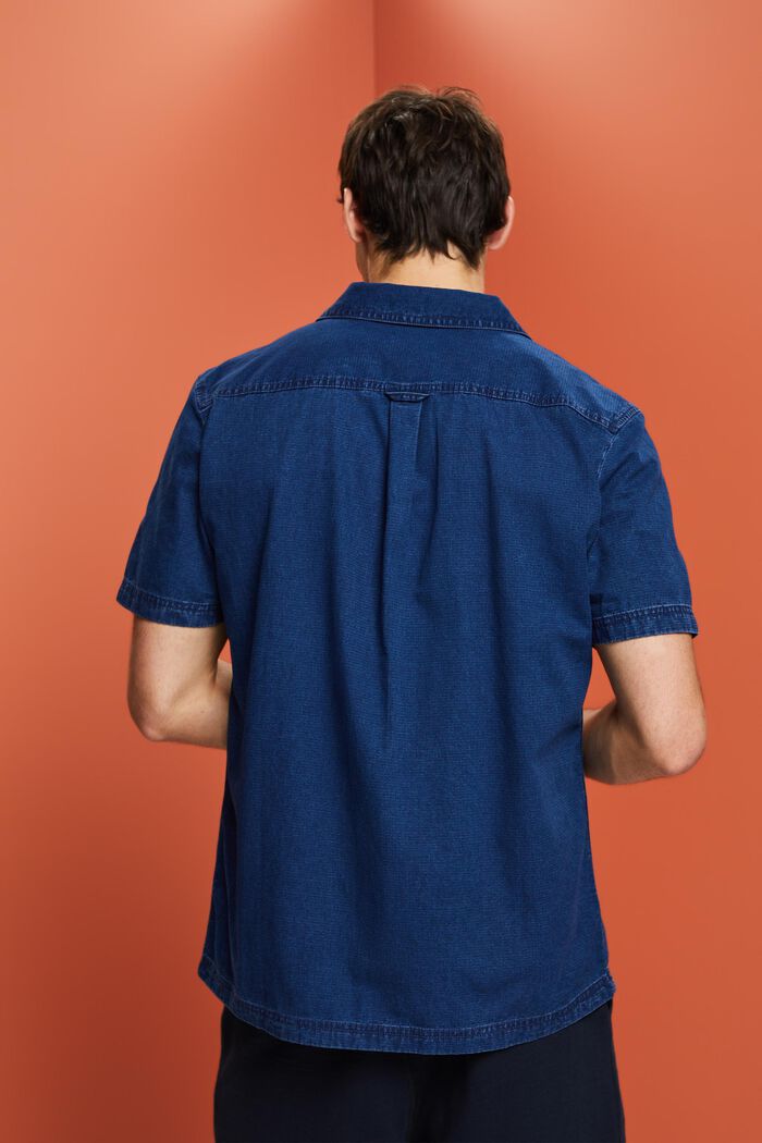 Short sleeve jeans shirt, 100% cotton, BLUE DARK WASHED, detail image number 3