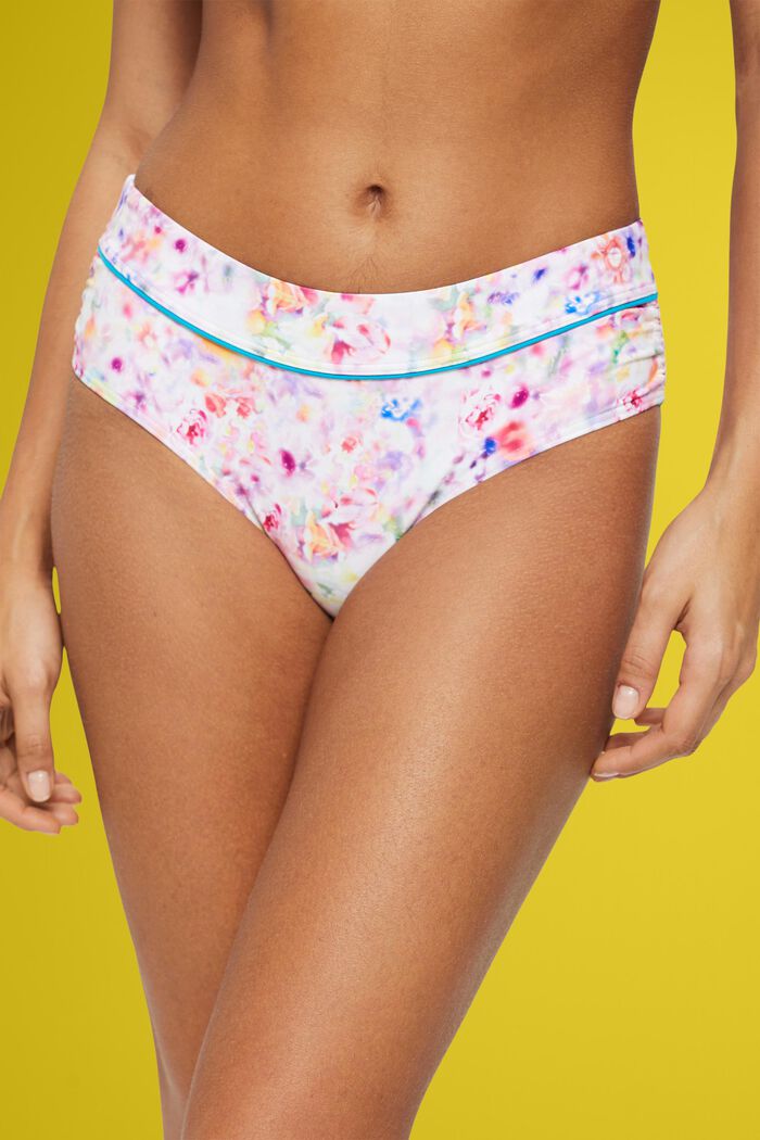 Mid-rise bikini bottoms with floral pattern, TEAL BLUE, detail image number 1