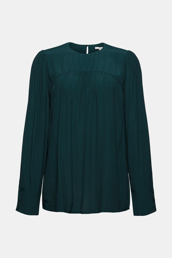 Blouse with gathers, LENZING™ ECOVERO™, DARK TEAL GREEN, overview