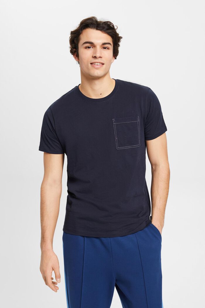 Cotton t-shirt with breast pocket, NAVY, detail image number 0