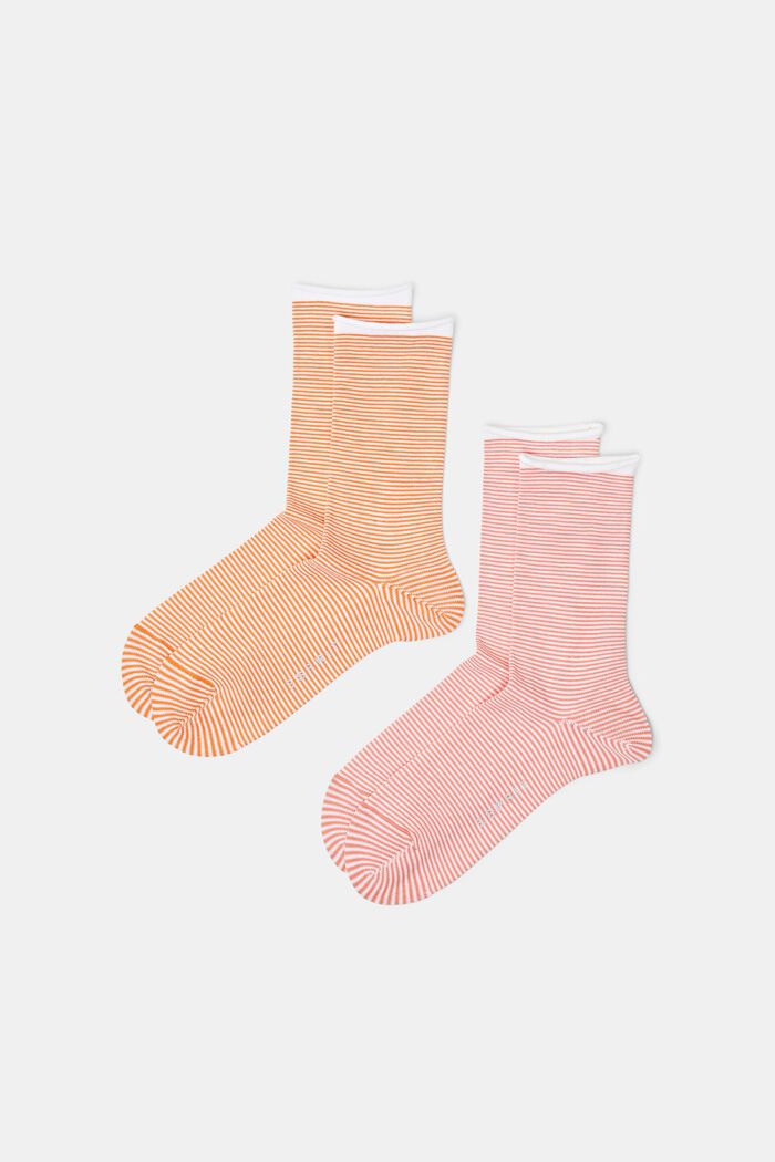 Striped socks with rolled cuffs, organic cotton, ORANGE/RED, detail image number 0