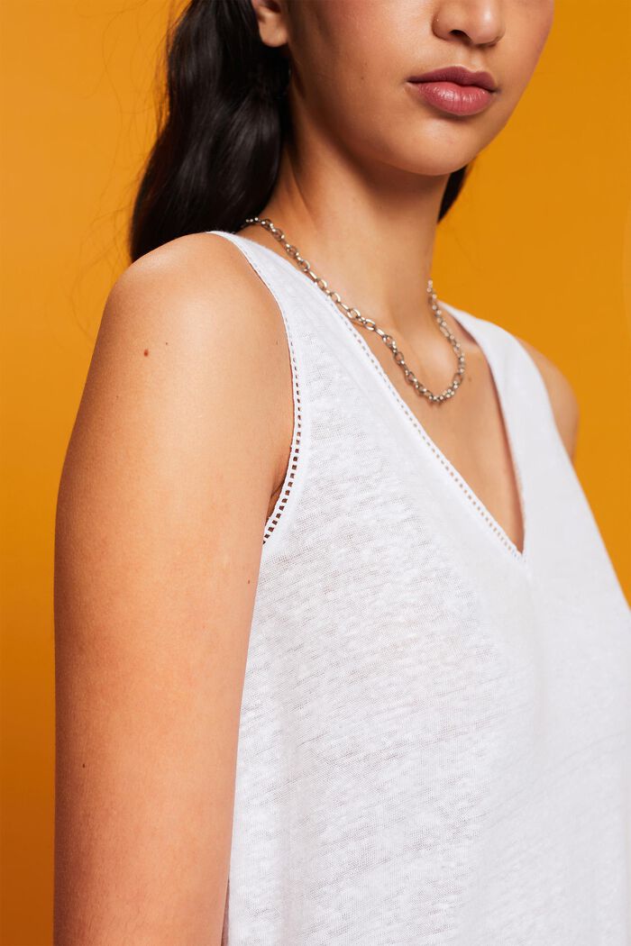 Linen tank top with crochet lace border, WHITE, detail image number 2